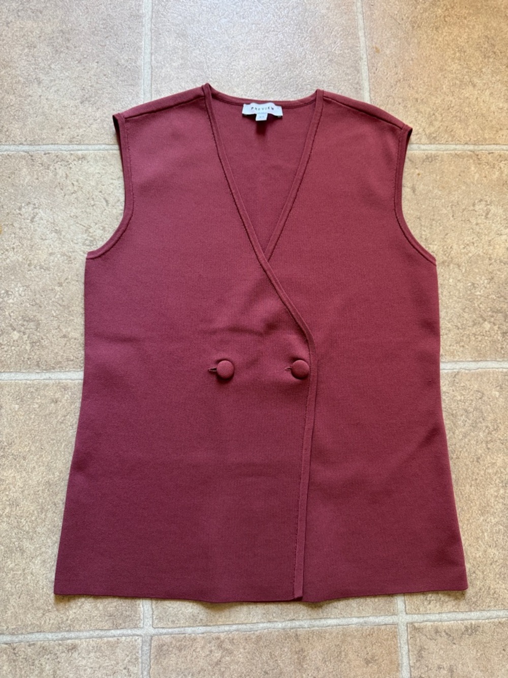 Preview Ribbed V-Neck long Knit Vest Top - Dusty Rose/red